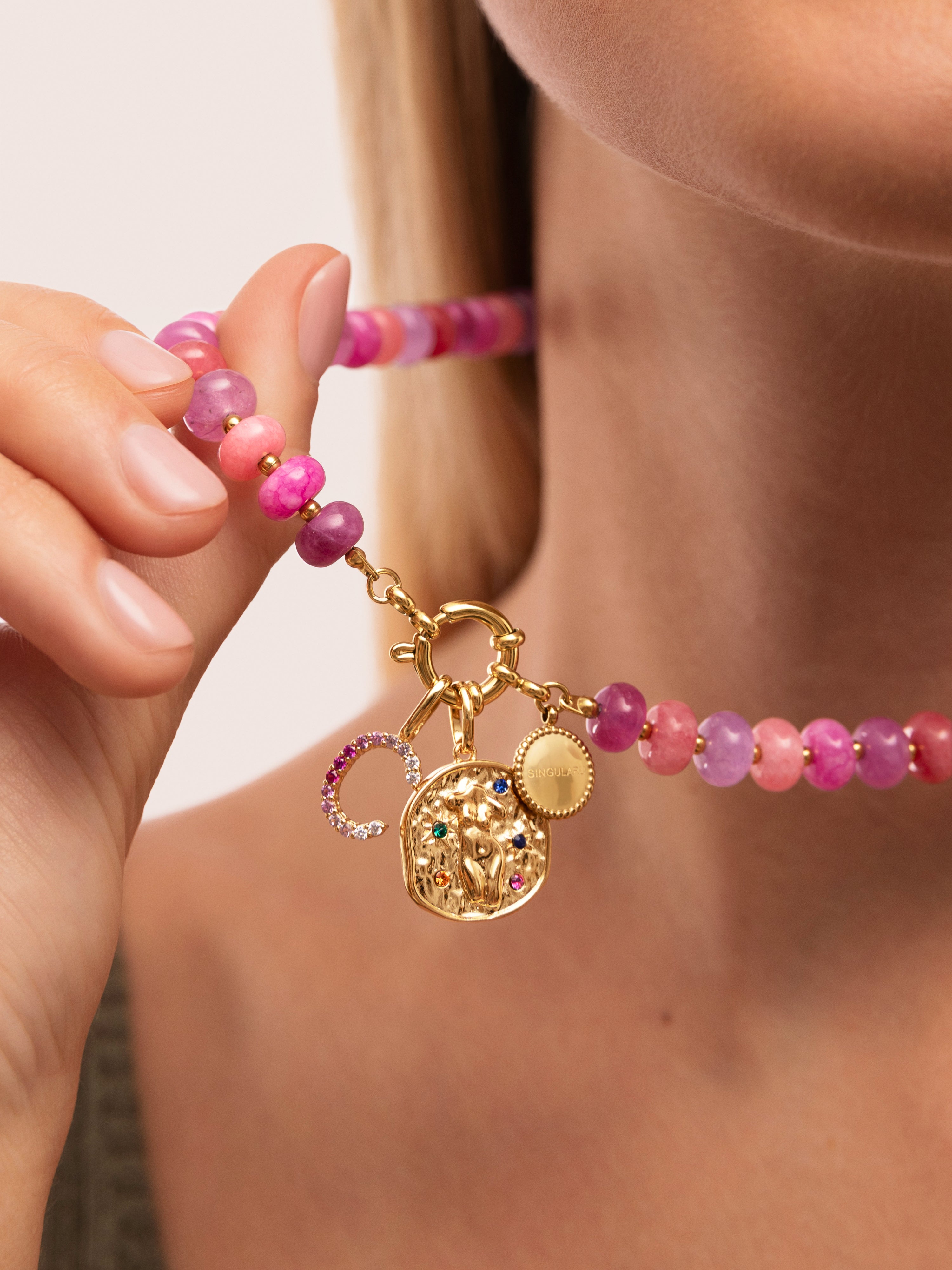 Collar Rosé Stones Acero Baño Oro