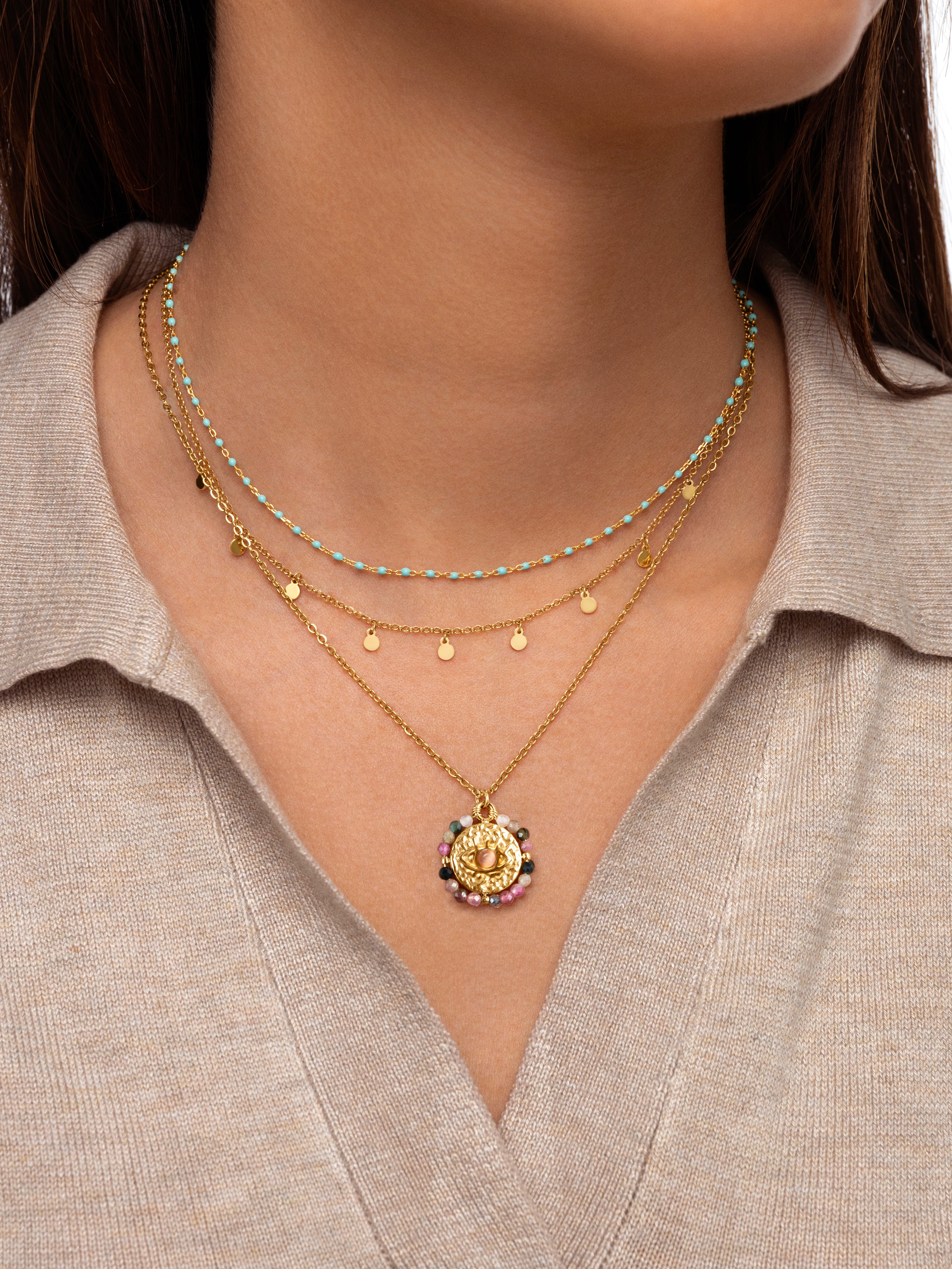 Dots Turquoise Enamel Gold Necklace 