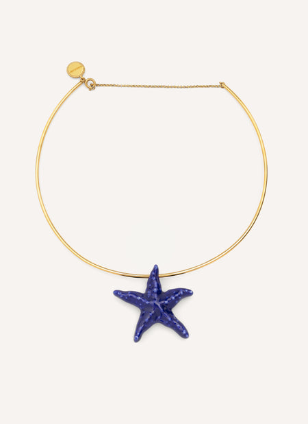 Starfish Blue Stainless Steel Gold Choker