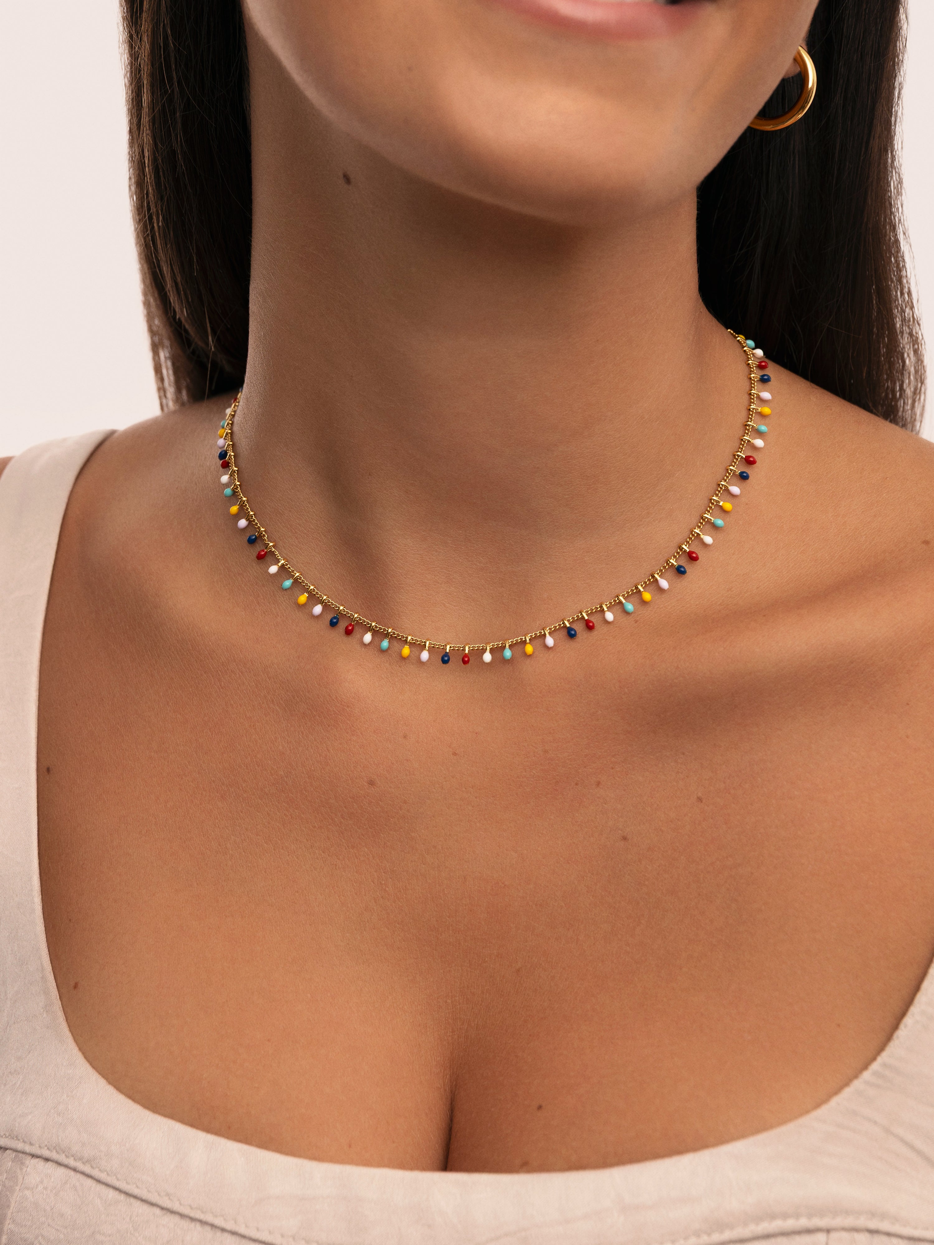 Collar Swing Dots Colors Enamel Acero Baño Oro