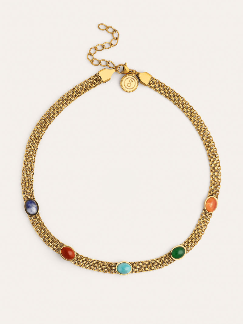 Tape Stones Stainless Steel Gold Choker 