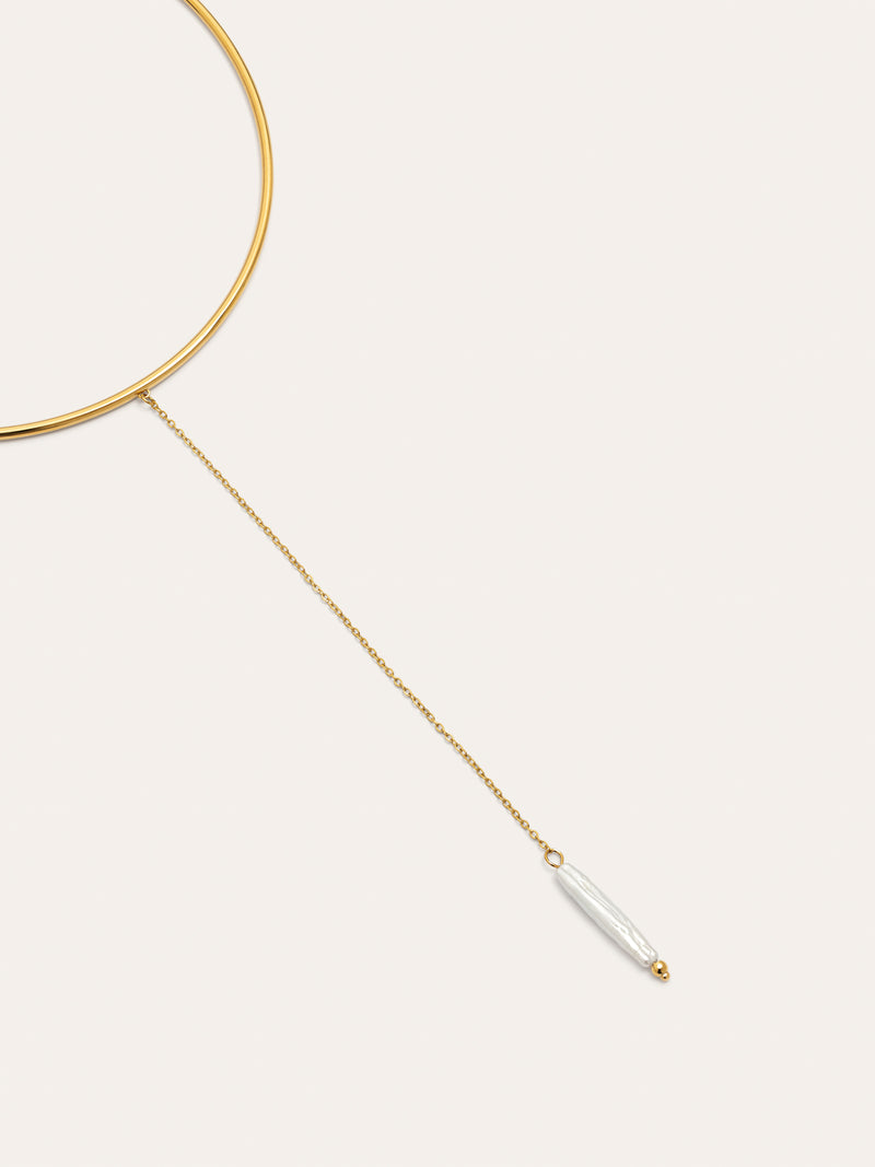 Y Pearl Stainless Steel Gold Choker 