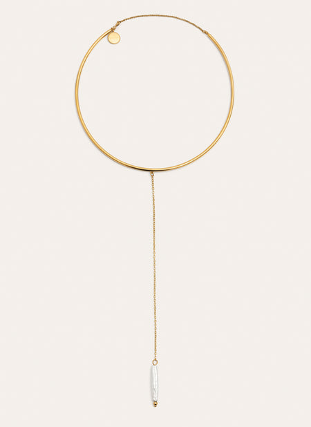 Y Pearl Stainless Steel Gold Choker 