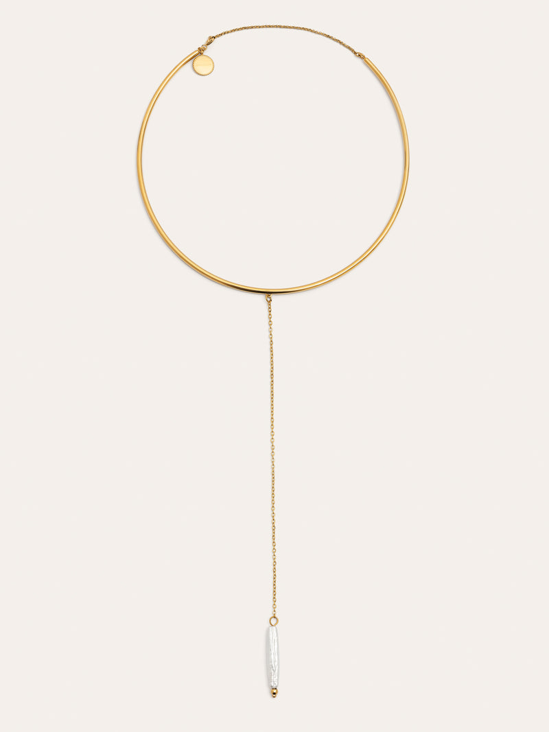 Y Pearl Stainless Steel Gold Choker 