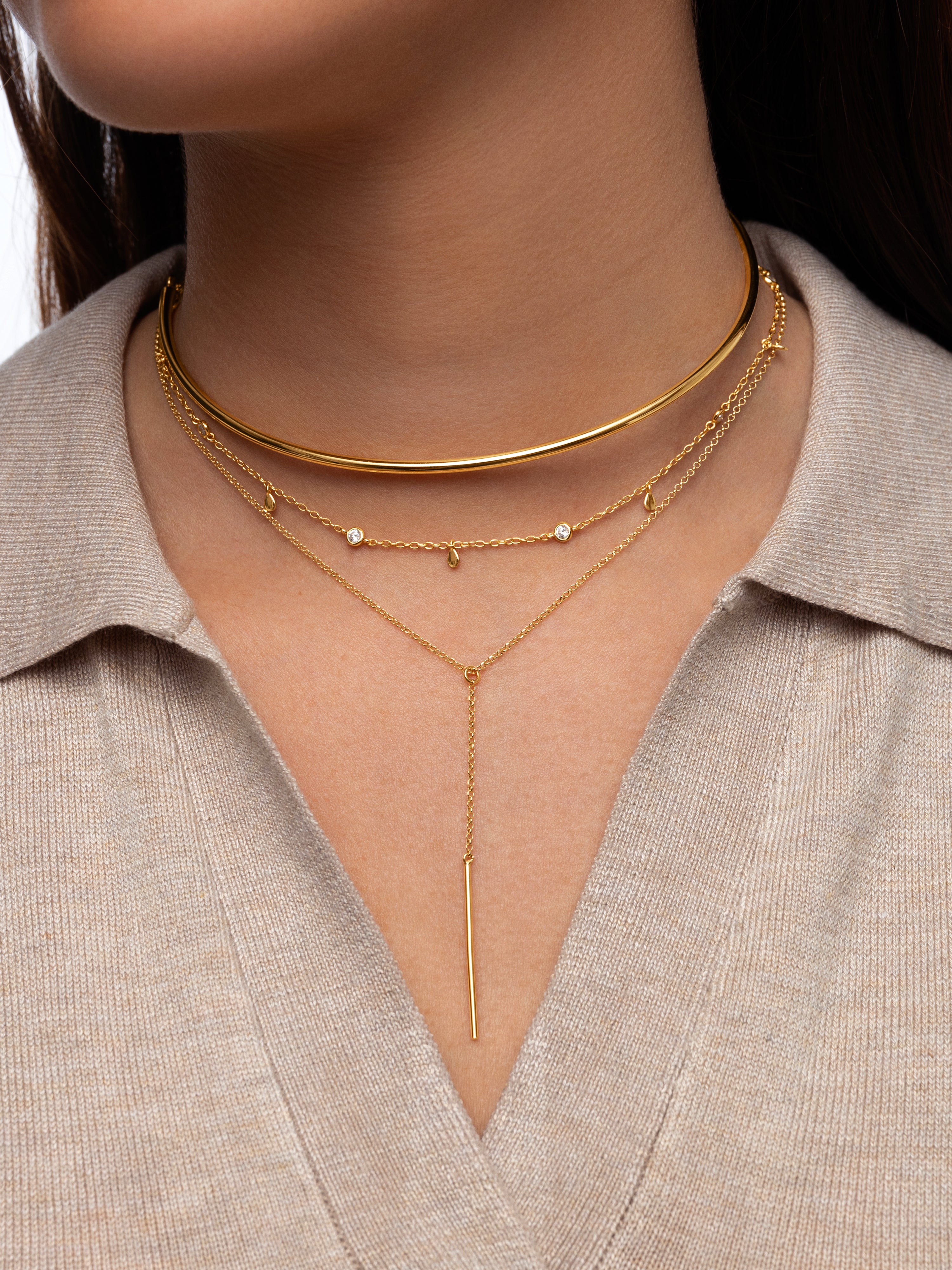 Y Sparks Stick Gold Necklace 