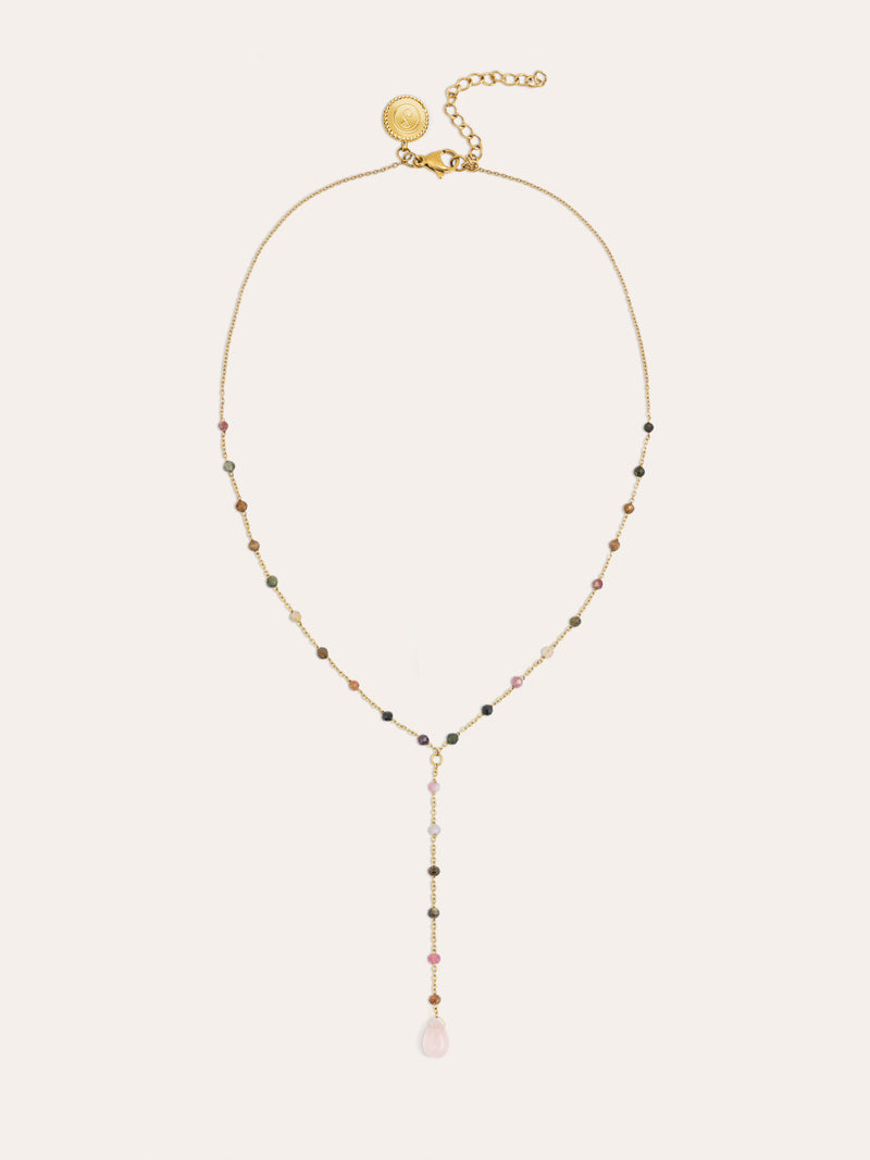 Y Tourmaline Stone Stainless Steel Gold Necklace
