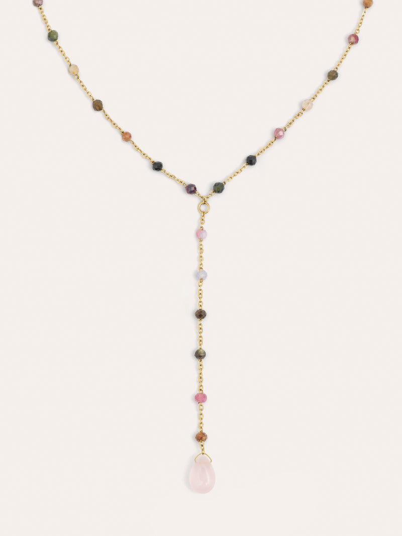 Y Tourmaline Stone Stainless Steel Gold Necklace