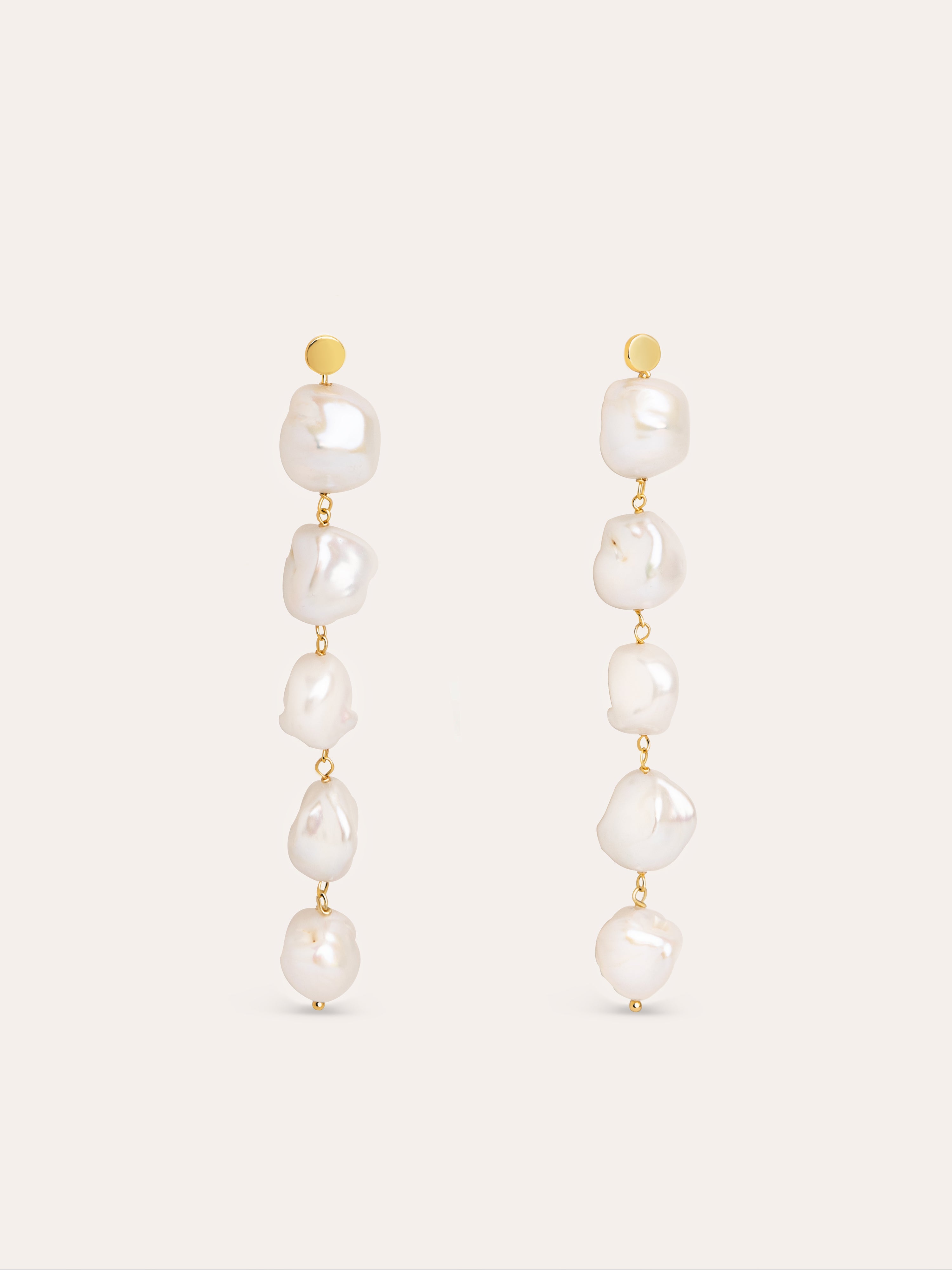 5 Bean Pearls Gold Earrings