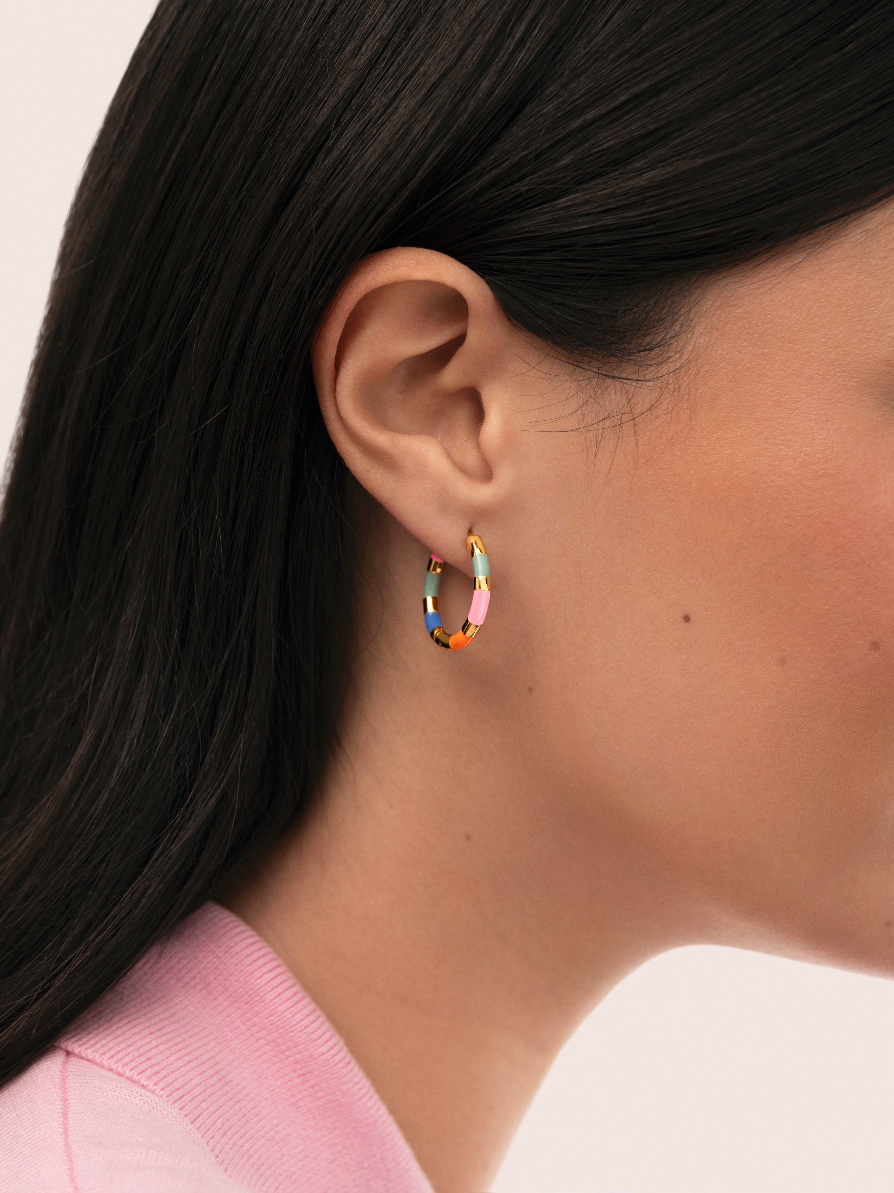 Pendientes Aro Carmen Carla Enamel Acero Baño Oro