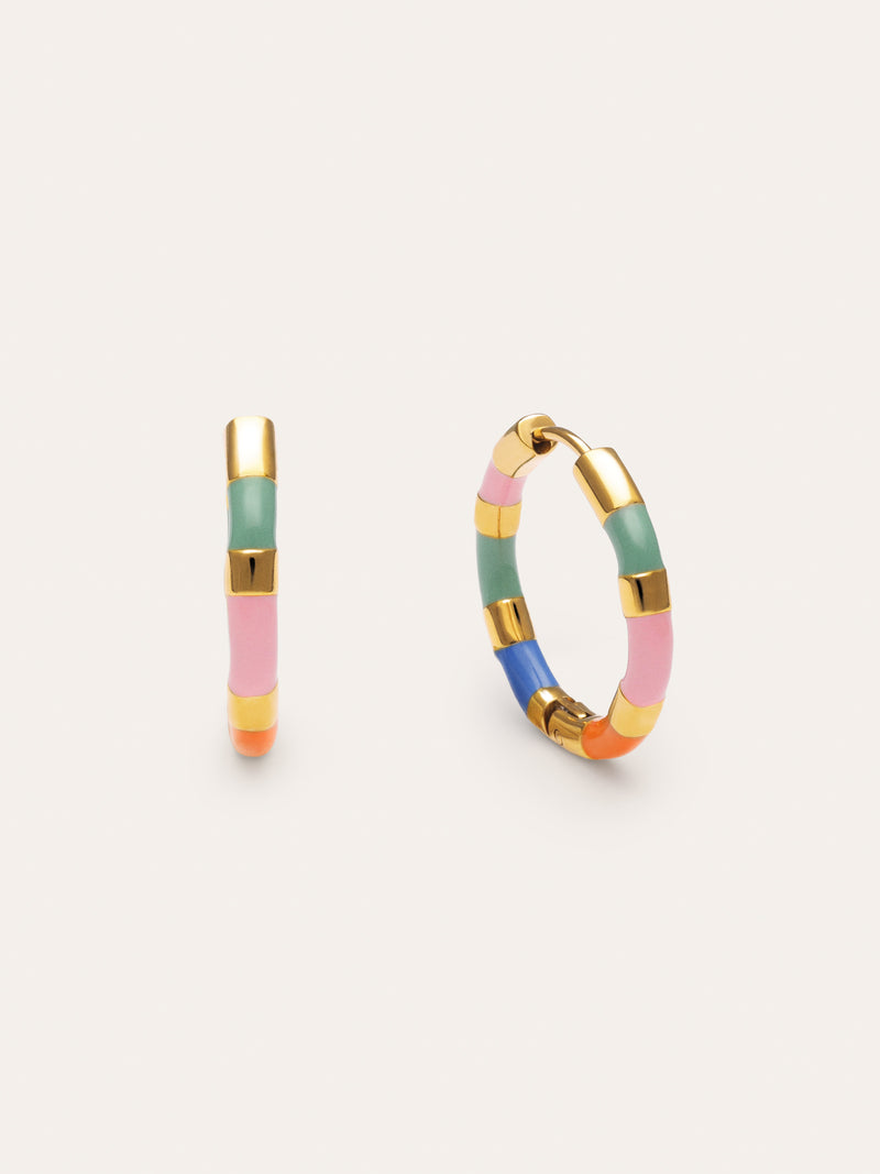 Pendientes Aro Carmen Carla Enamel Acero Baño Oro