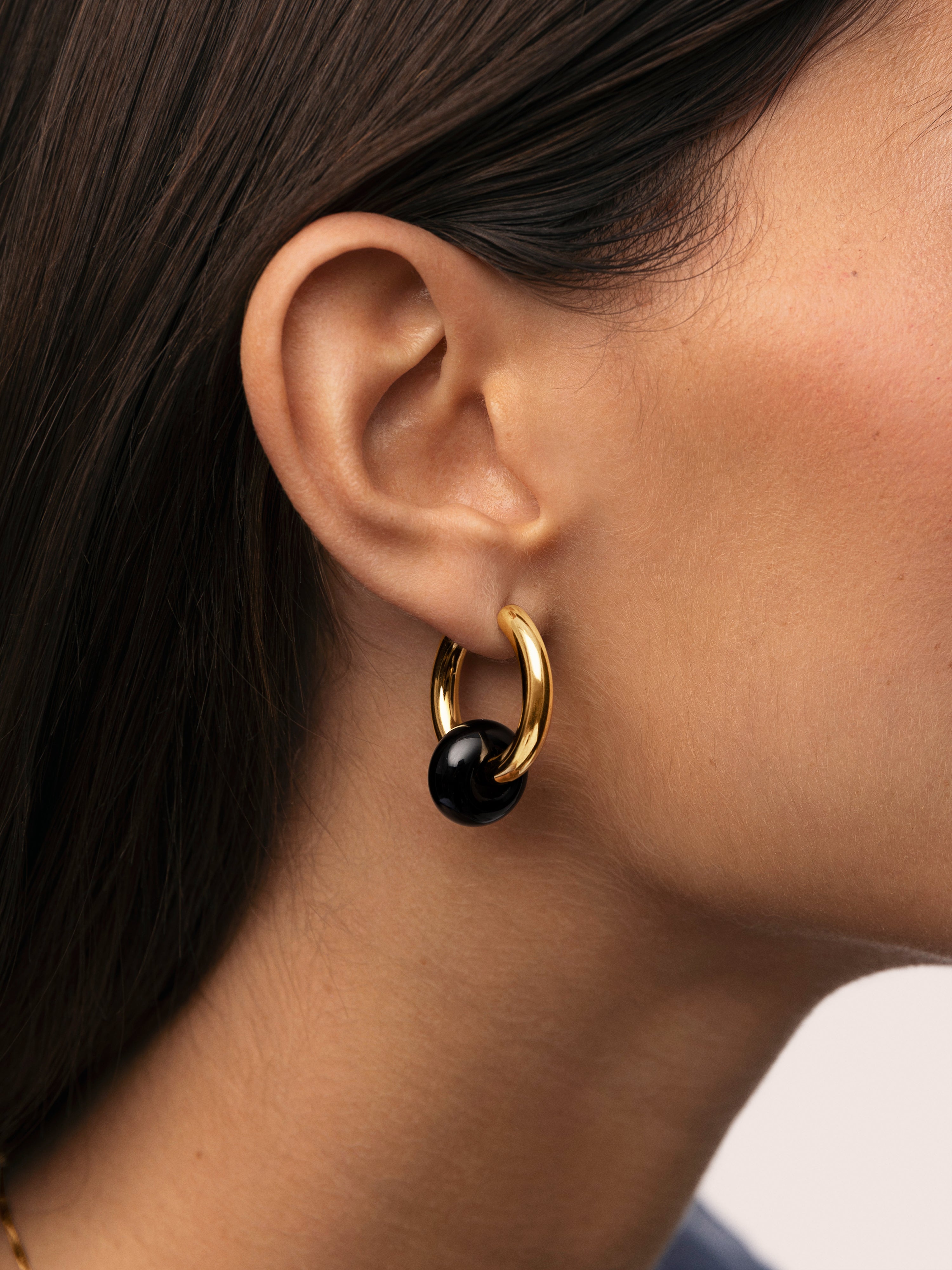 Carmen True Black Stainless Steel Gold Hoop Earrings