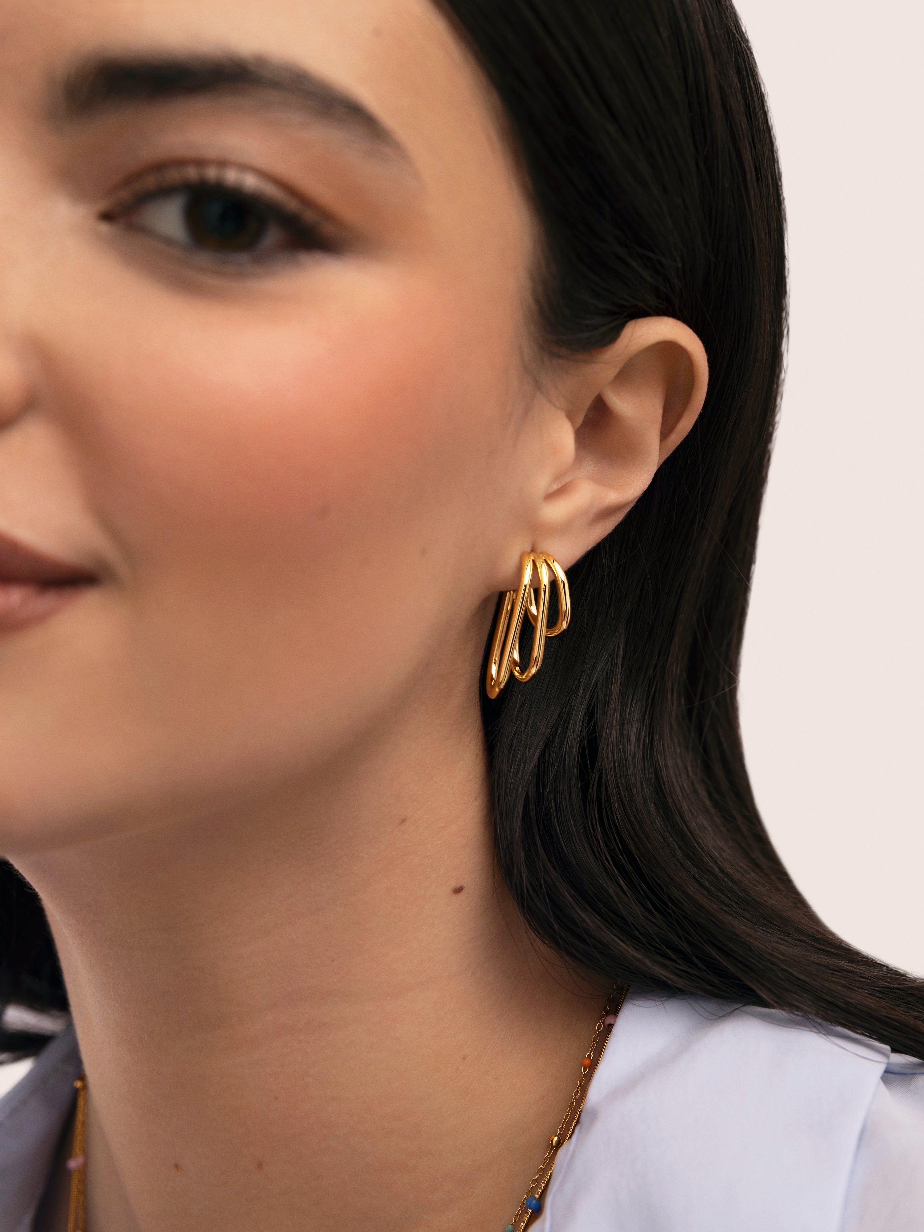 Pendientes Aro Claw Triple Acero Baño Oro