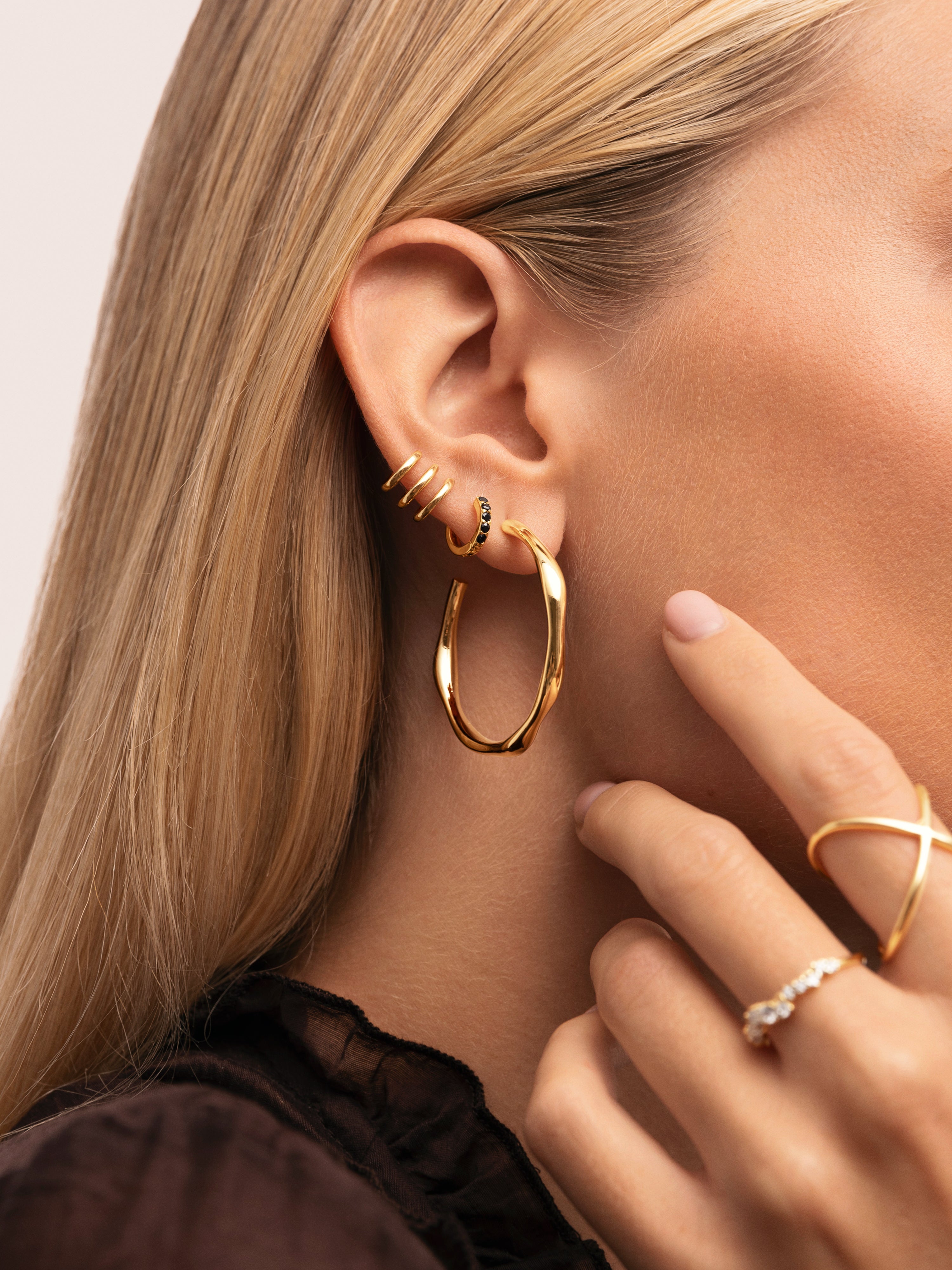 Single Hoop Earring Trio Steel Gold-Plated