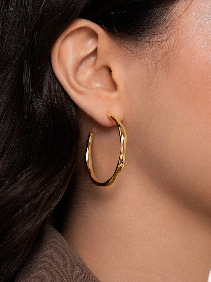 Bamboo Steel Gold-Plated Hoop Earrings