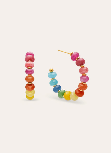 Hoop Earrings Color Stones Steel Gold Plating