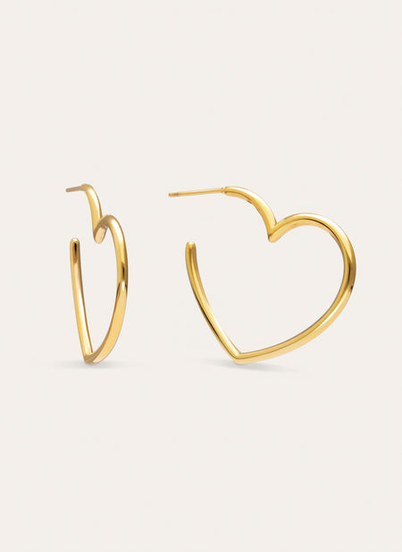 Cuore Steel Hoop Earrings, Gold-Plated