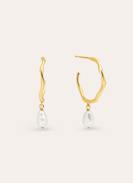 Menorca Pearl Hoop Gold Earrings