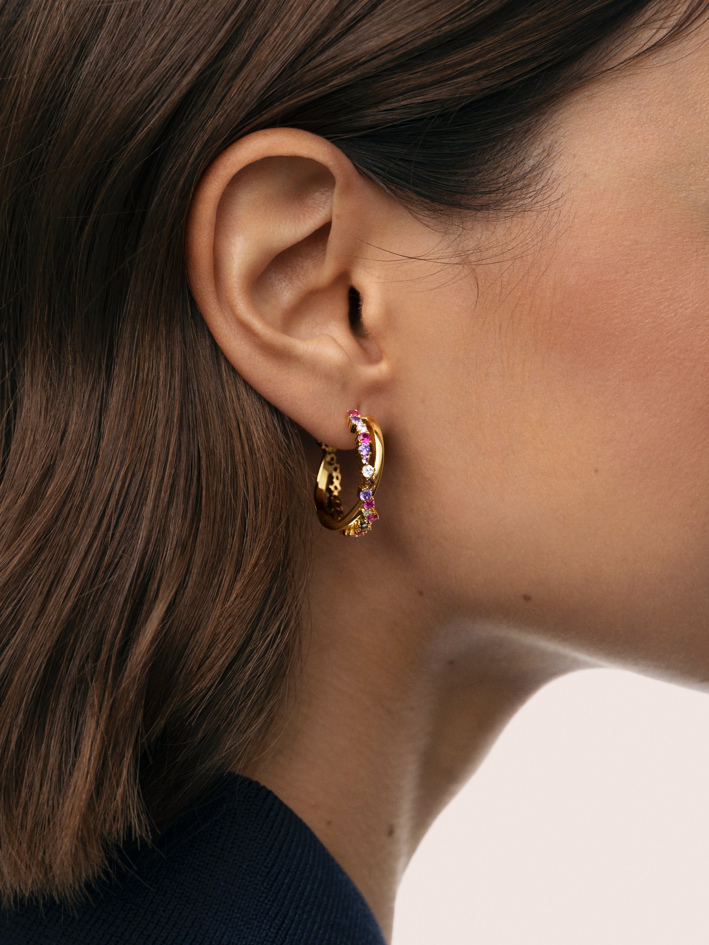 Estelar Cross Gold Hoop Earrings 