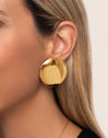 Big Button Stainless Steel Gold Earrings