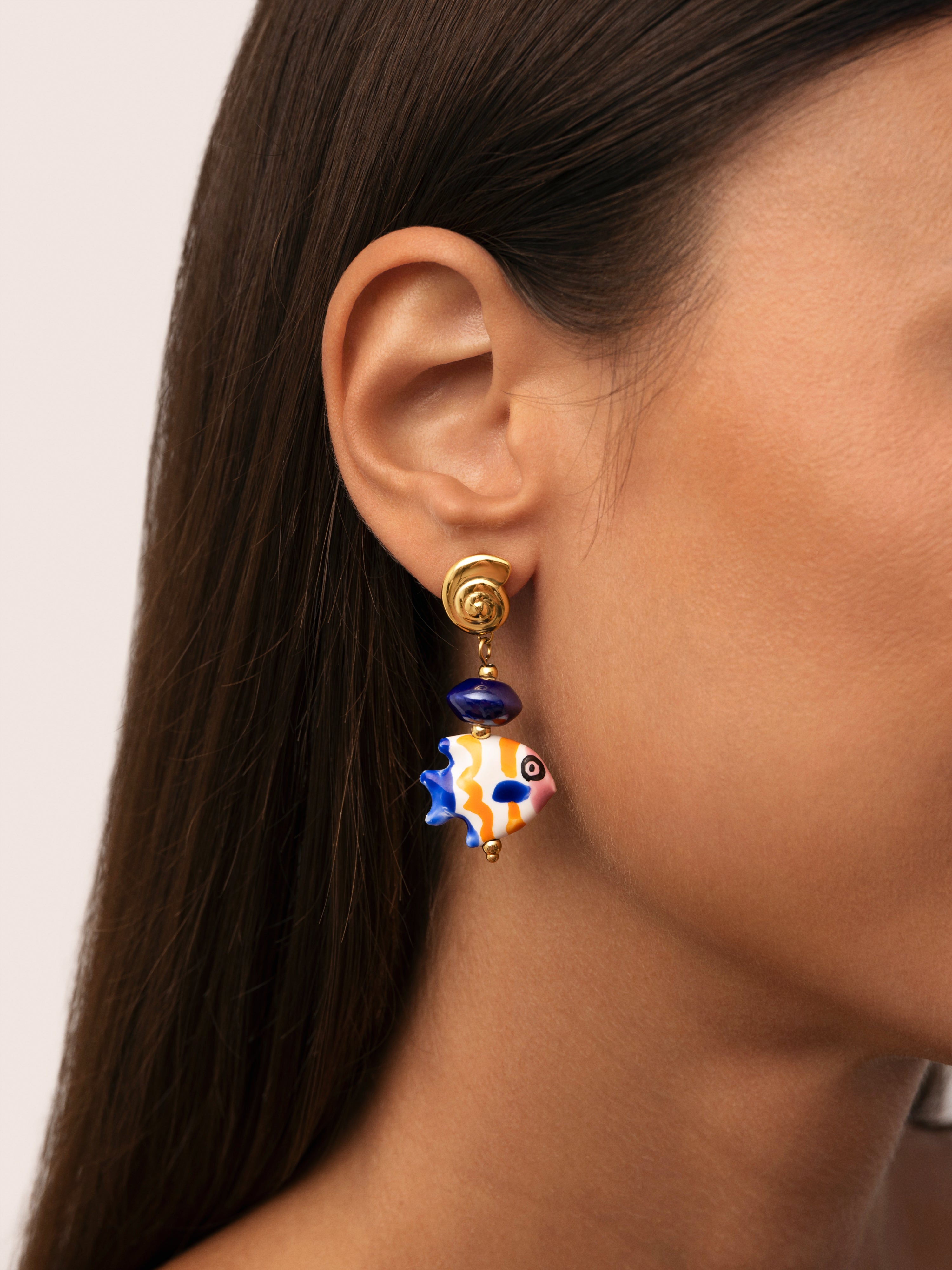 Pendientes Blue Fish Acero Baño Oro