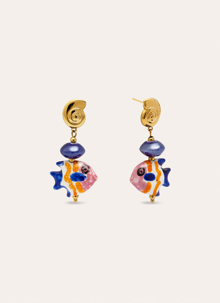 Pendientes Blue Fish Acero Baño Oro