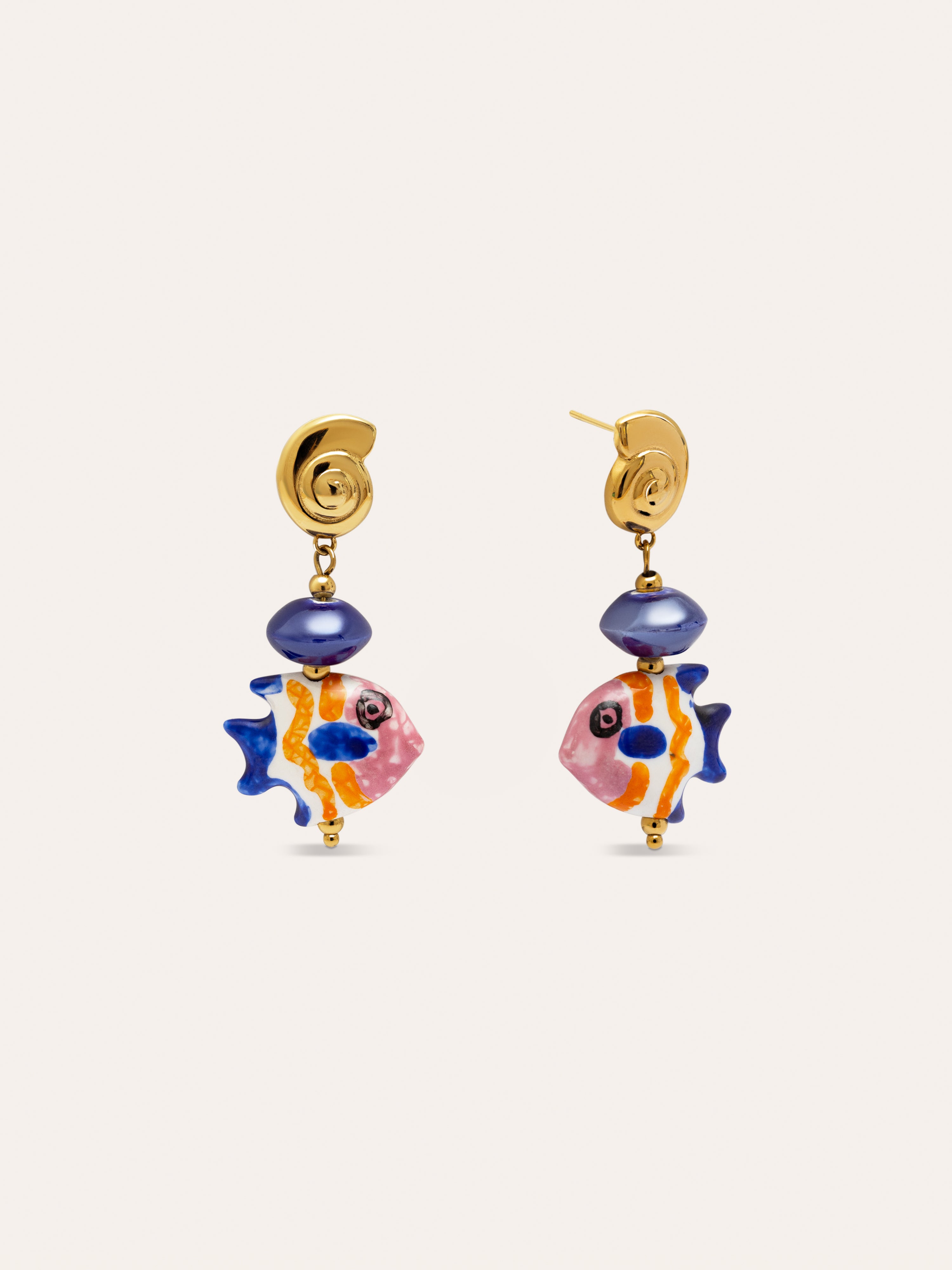 Pendientes Blue Fish Acero Baño Oro