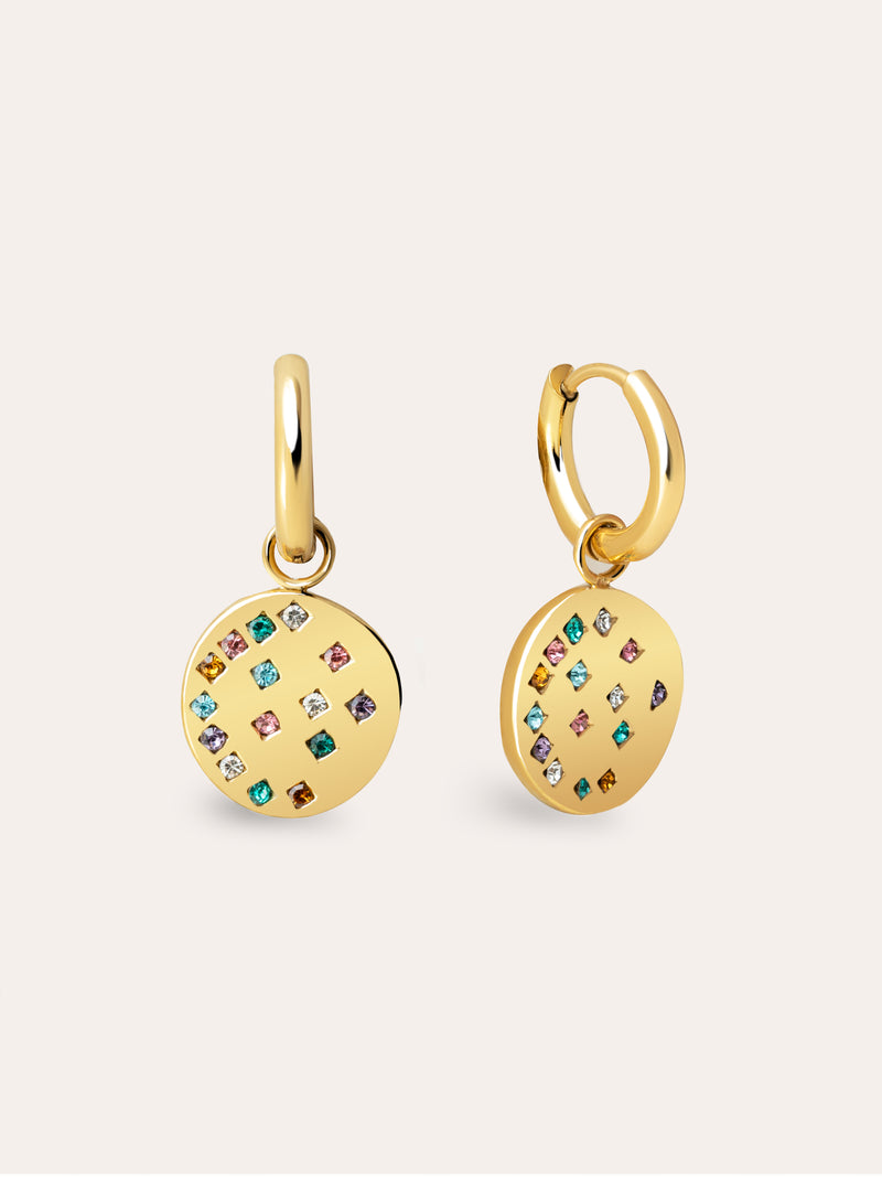 Pendientes Aro Bling Rainbow Acero Baño Oro