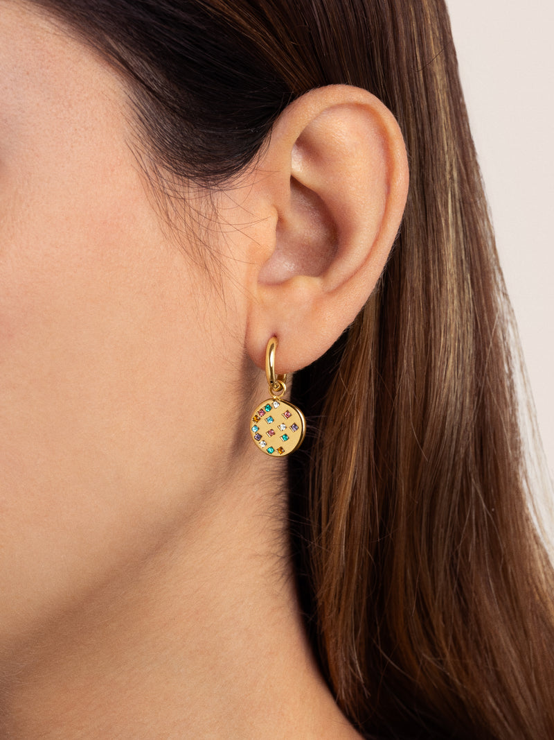 Pendientes Aro Bling Rainbow Acero Baño Oro