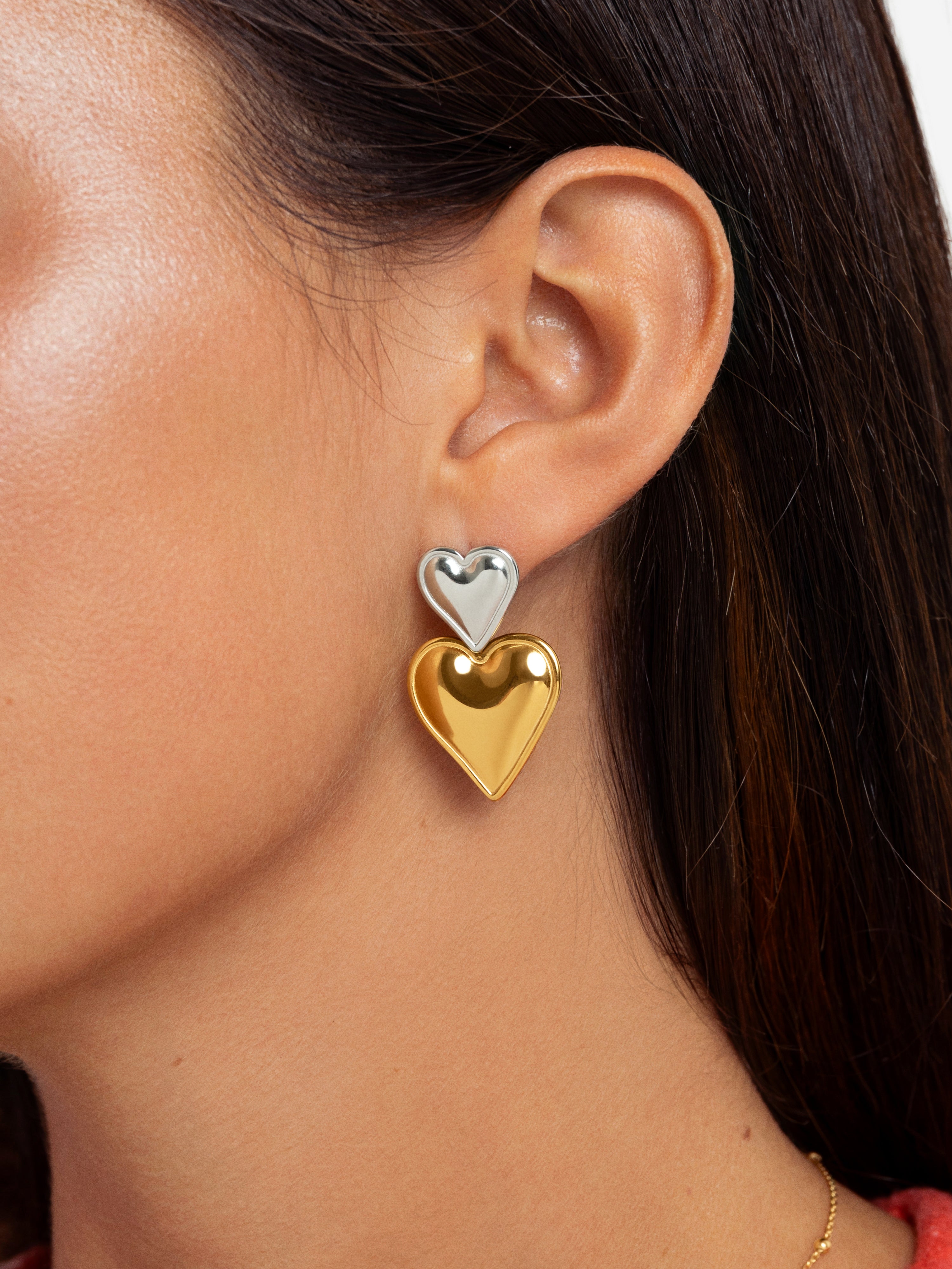 Double Heart Stainless Steel Gold Earrings
