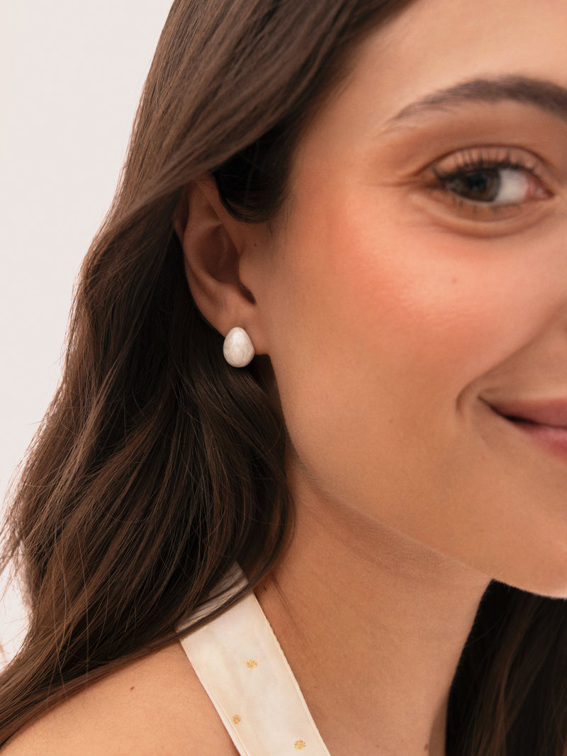 Pendientes Gota Enamel Alea Blanco Acero Baño Oro