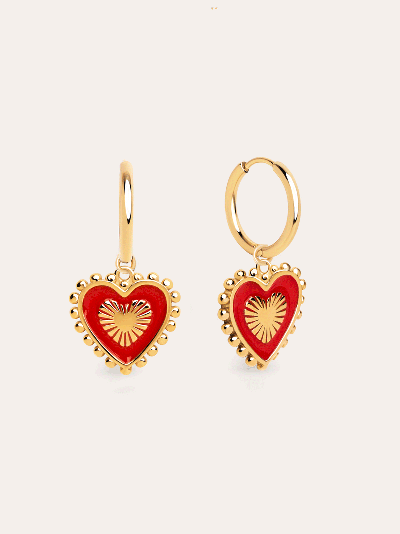 Orecchini Heart Reversed Enamel Acciaio Baño Oro