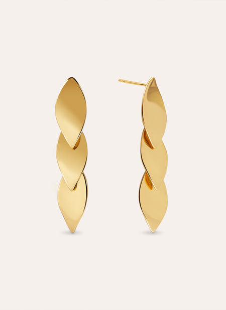 Long Leaves Gold Earrings 