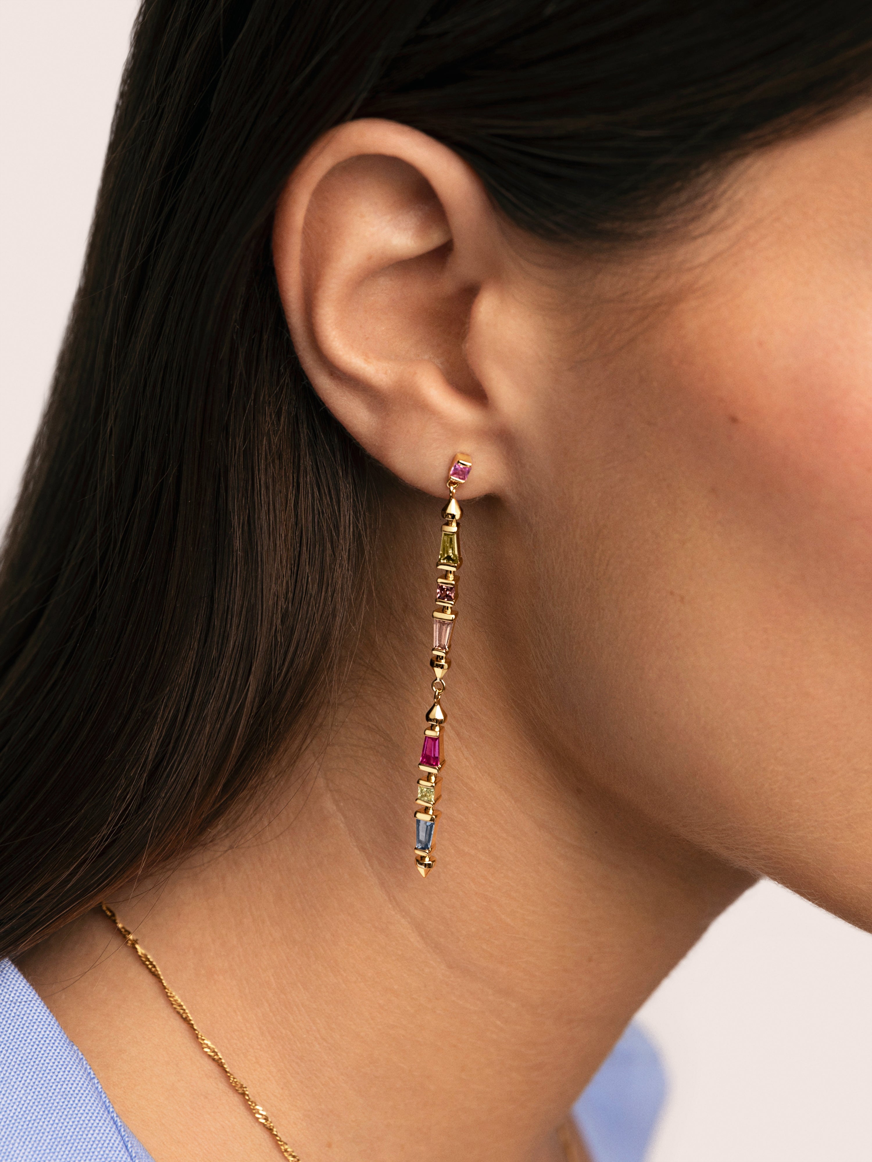 Pendientes Long Iris Colors Baño Oro