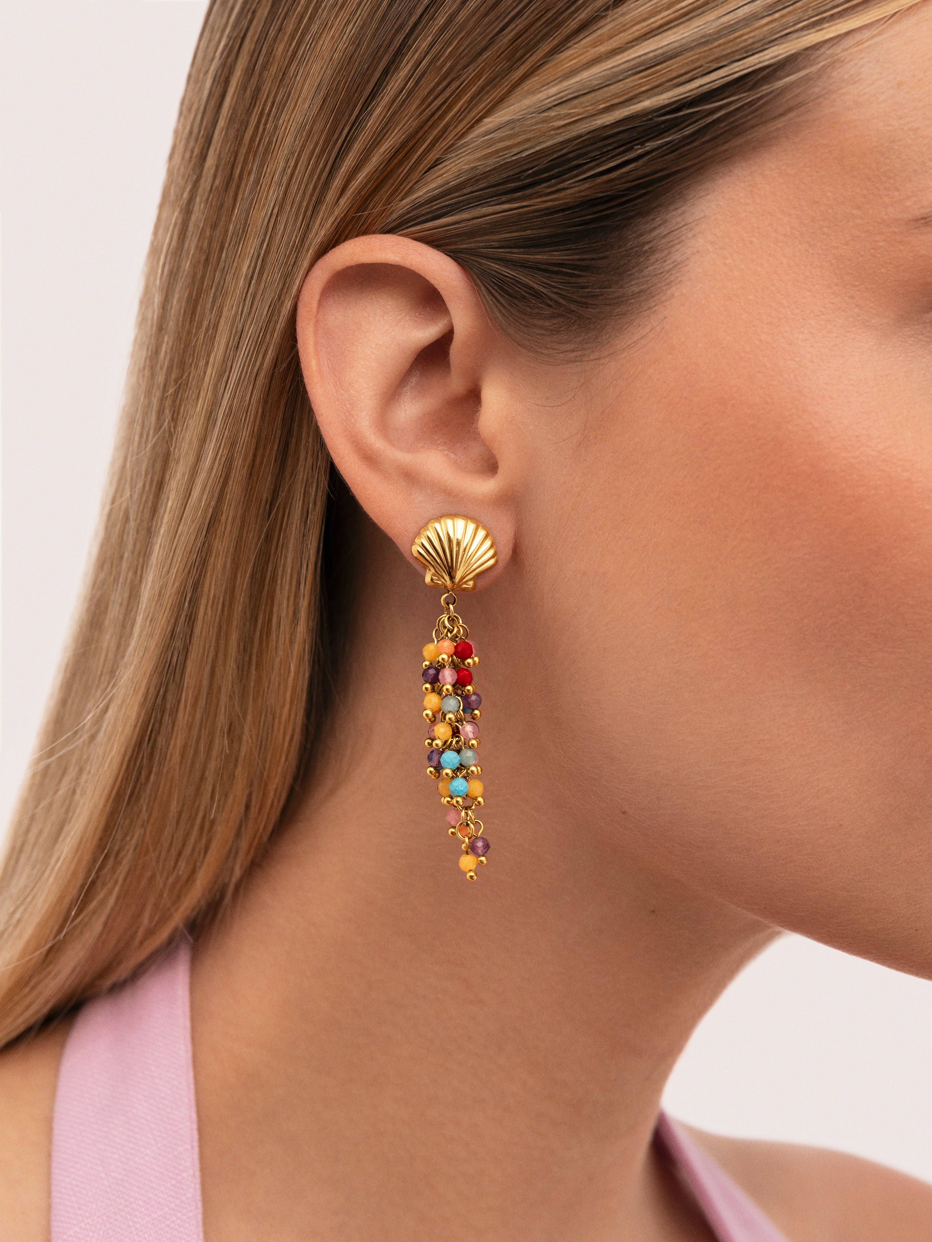 Long Coral Earrings Steel Gold Plated
