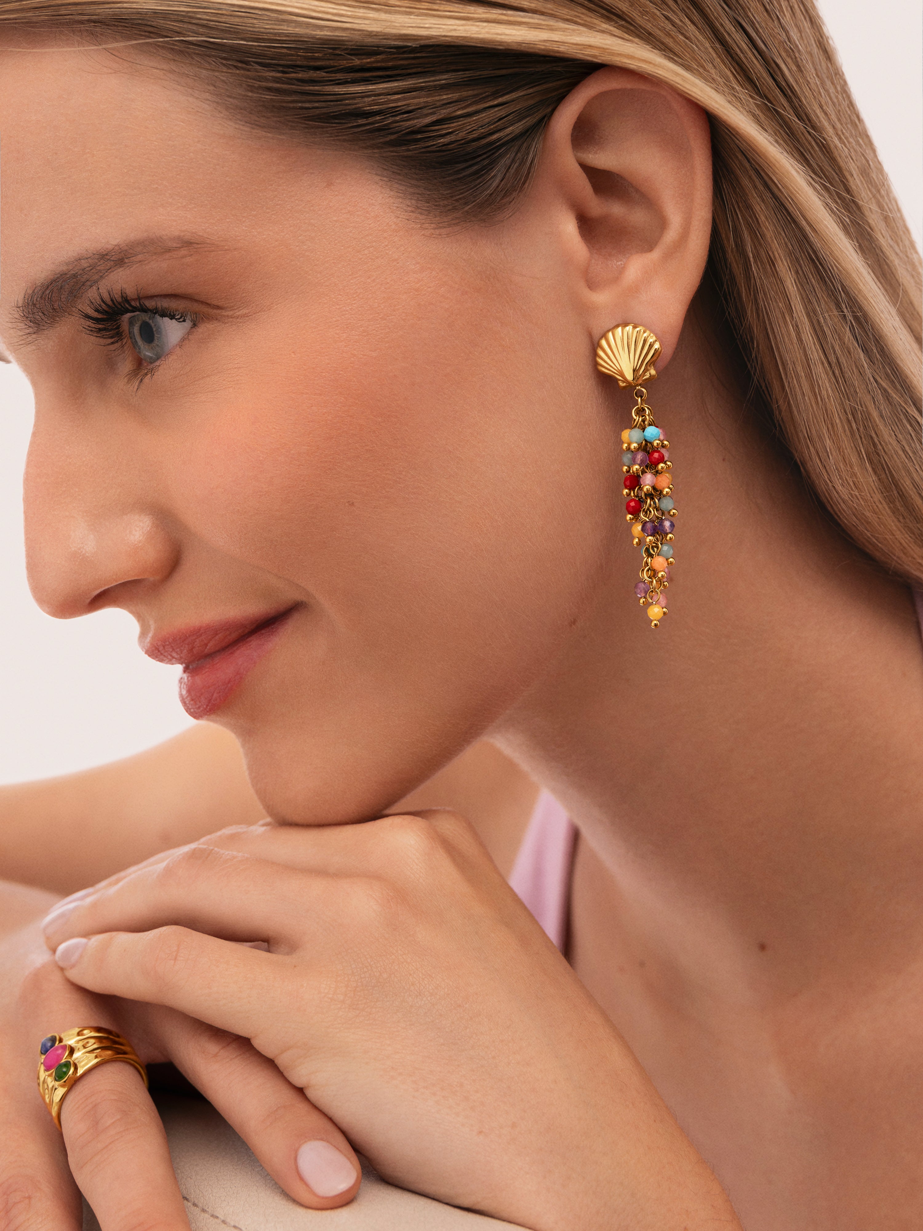 Long Coral Earrings Steel Gold Plated