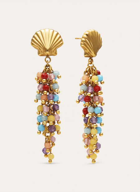 Long Coral Earrings Steel Gold Plated