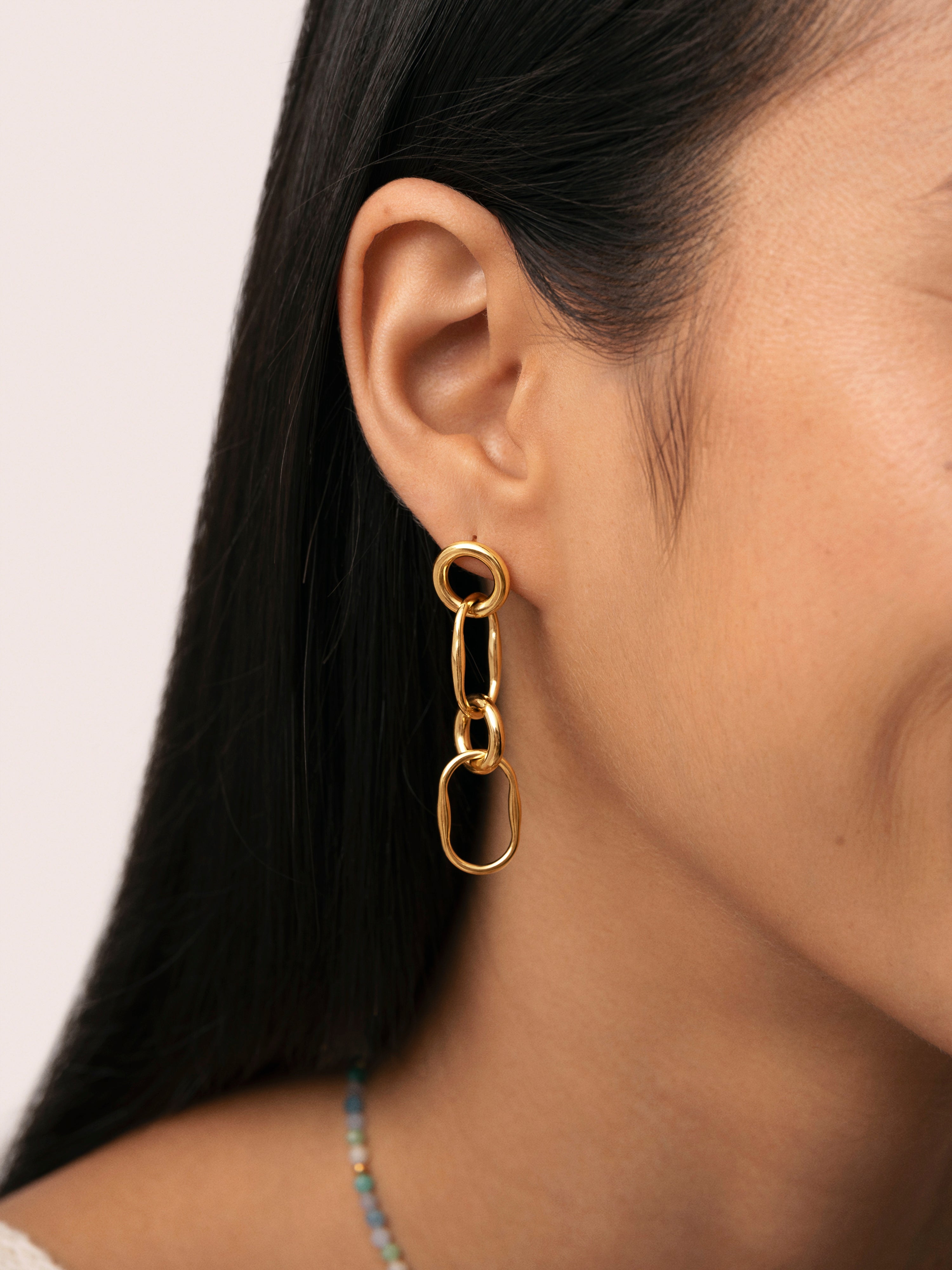 Long Sailor Stainless Steel Gold Earrings 