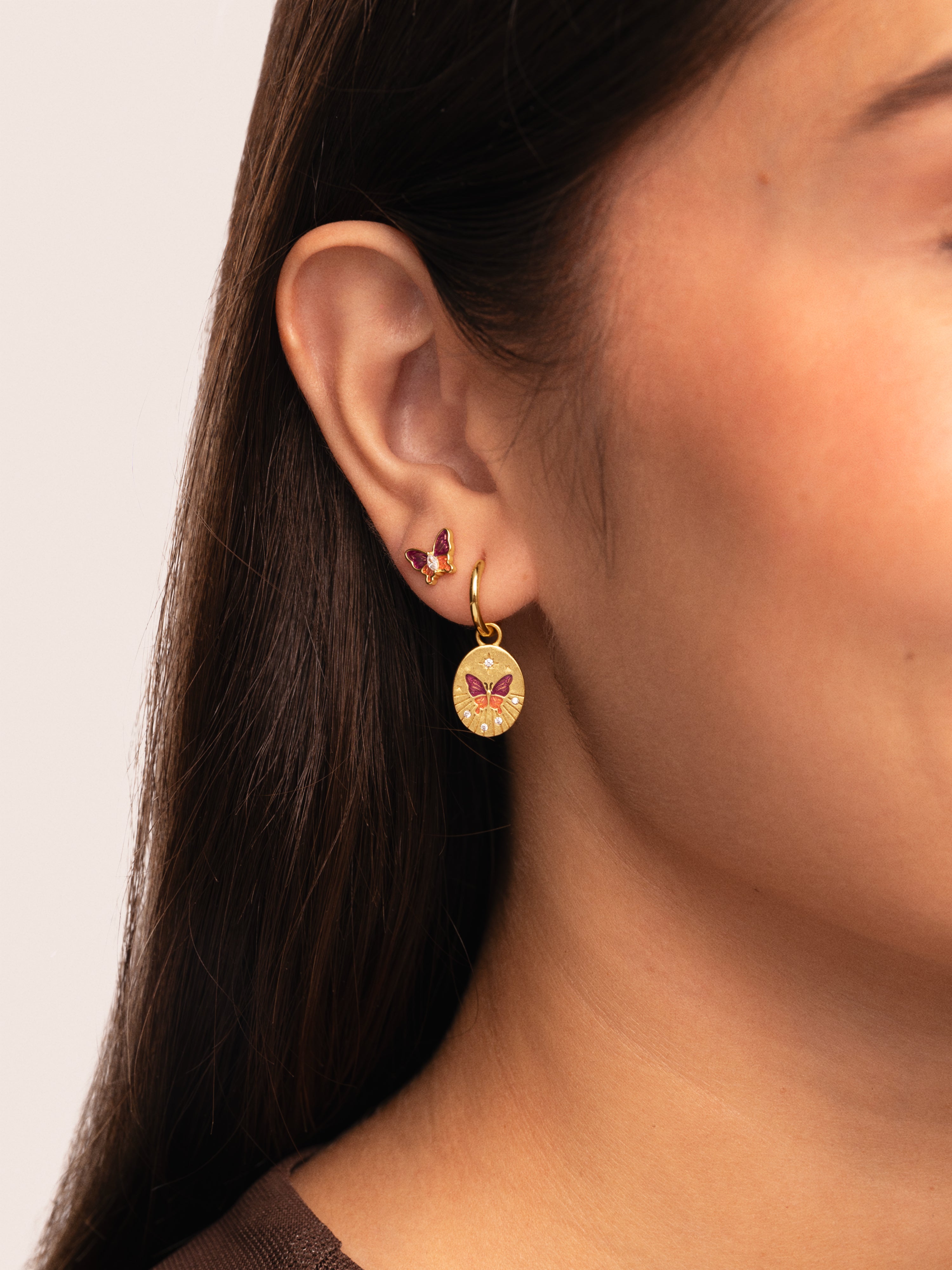 Butterfly Rose Single Gold Earring 