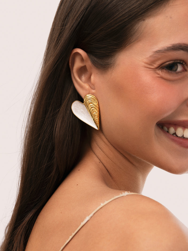Earrings Mussel Enamel Steel 18kt Gold Plated