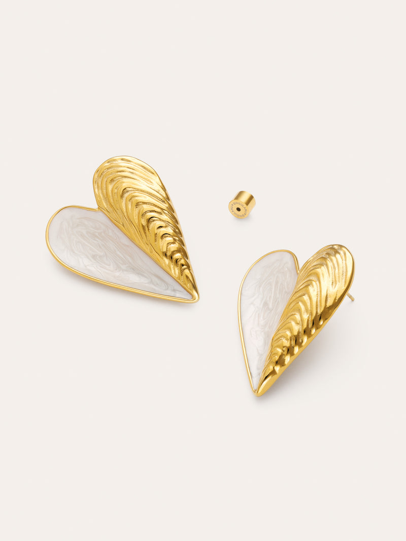 Earrings Mussel Enamel Steel 18kt Gold Plated