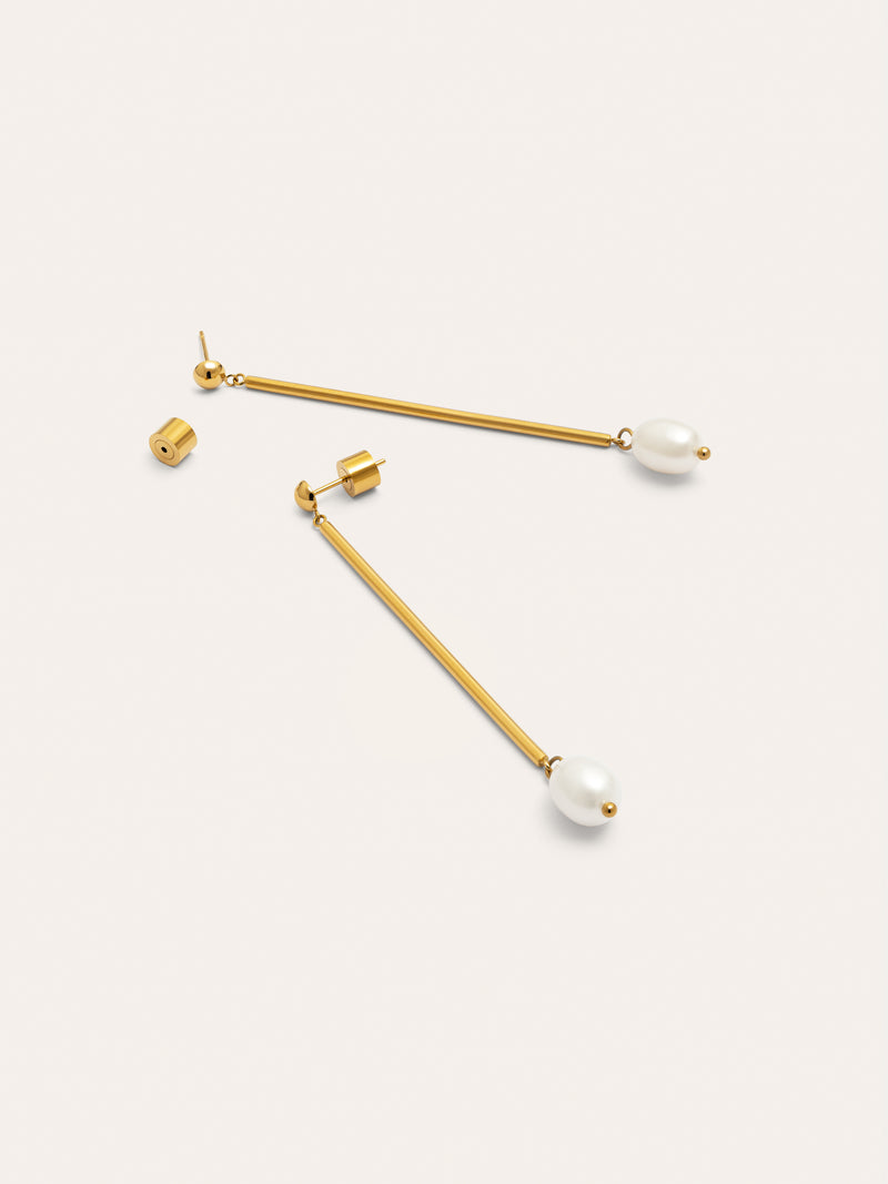 Pendientes Pearl Stick Acero Baño Oro