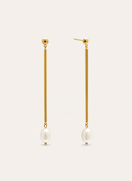 Pearl Stick Stainless Steel Gold Earrings 