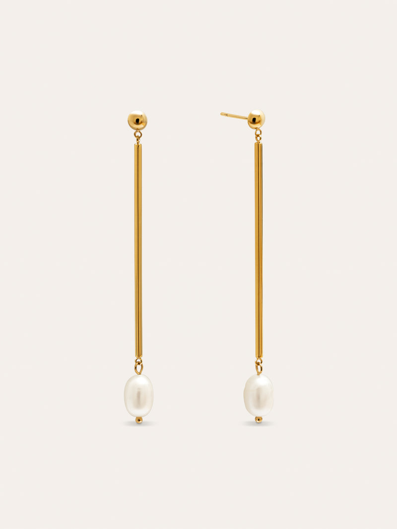Pendientes Pearl Stick Acero Baño Oro