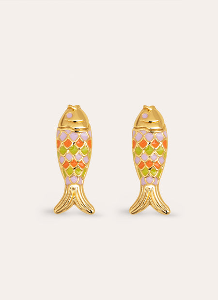 Colored Fish Gold Earrings 