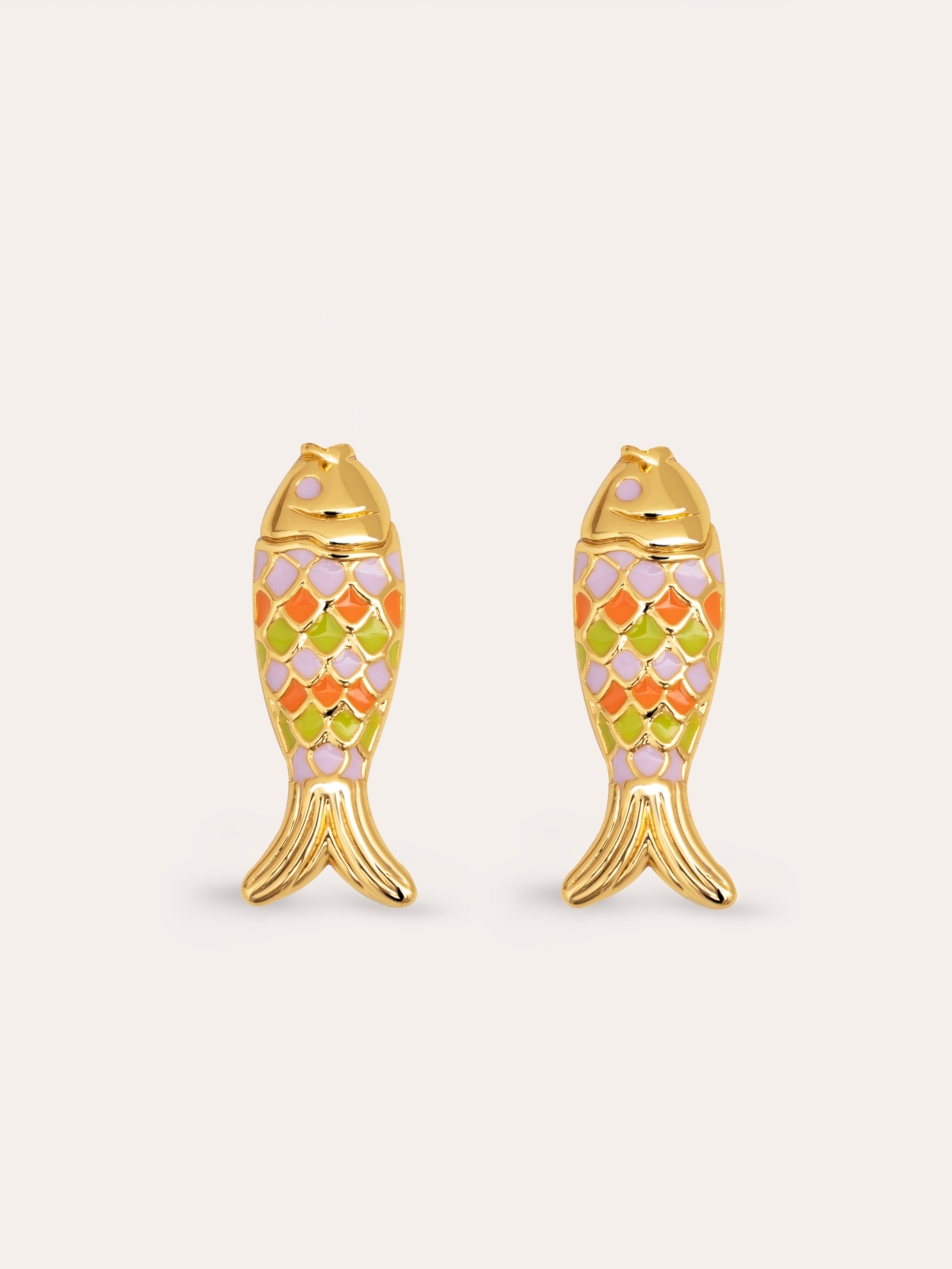 Colored Fish Gold Earrings 