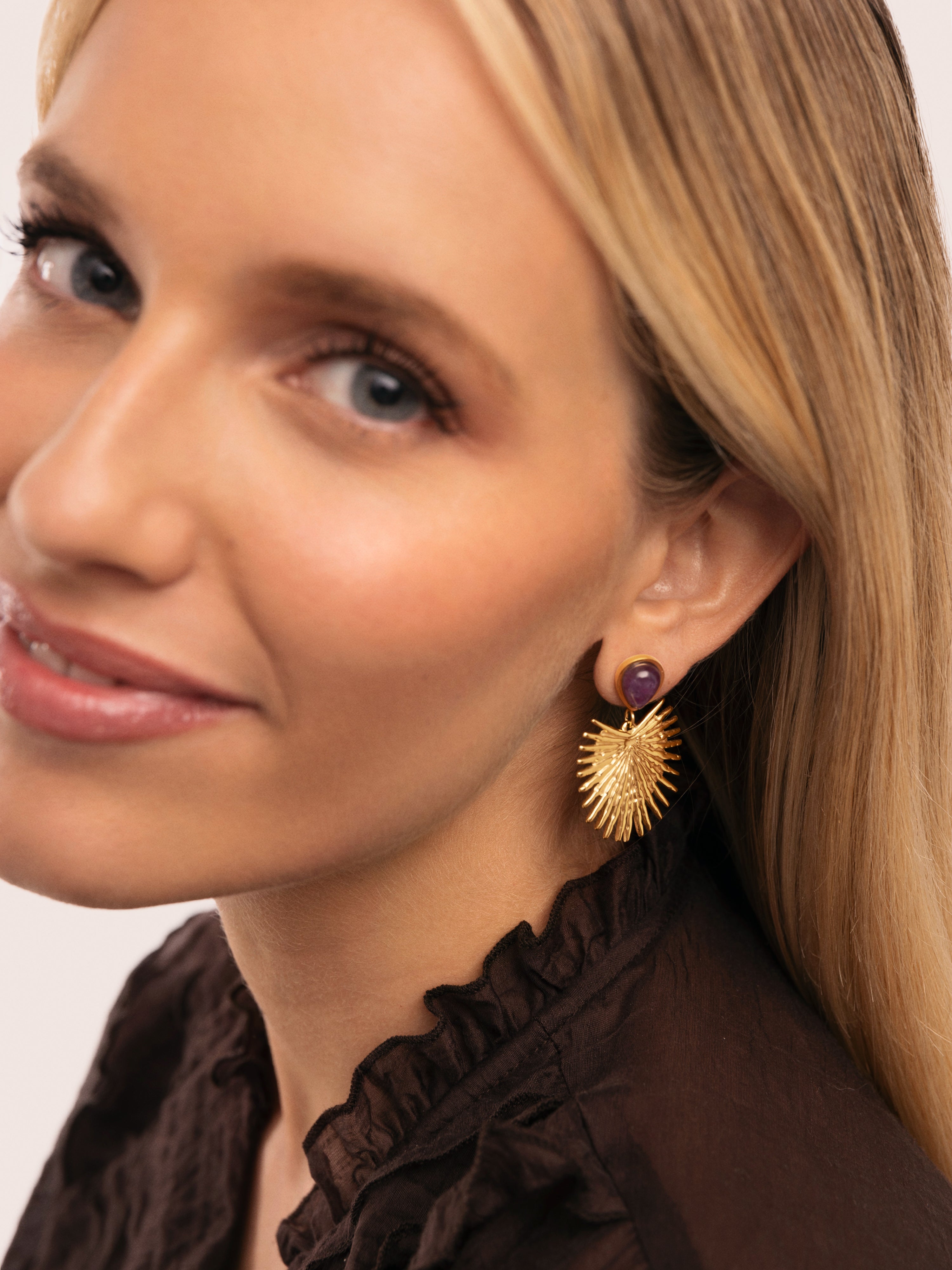 Purple Catalina Stainless Steel Gold Earrings