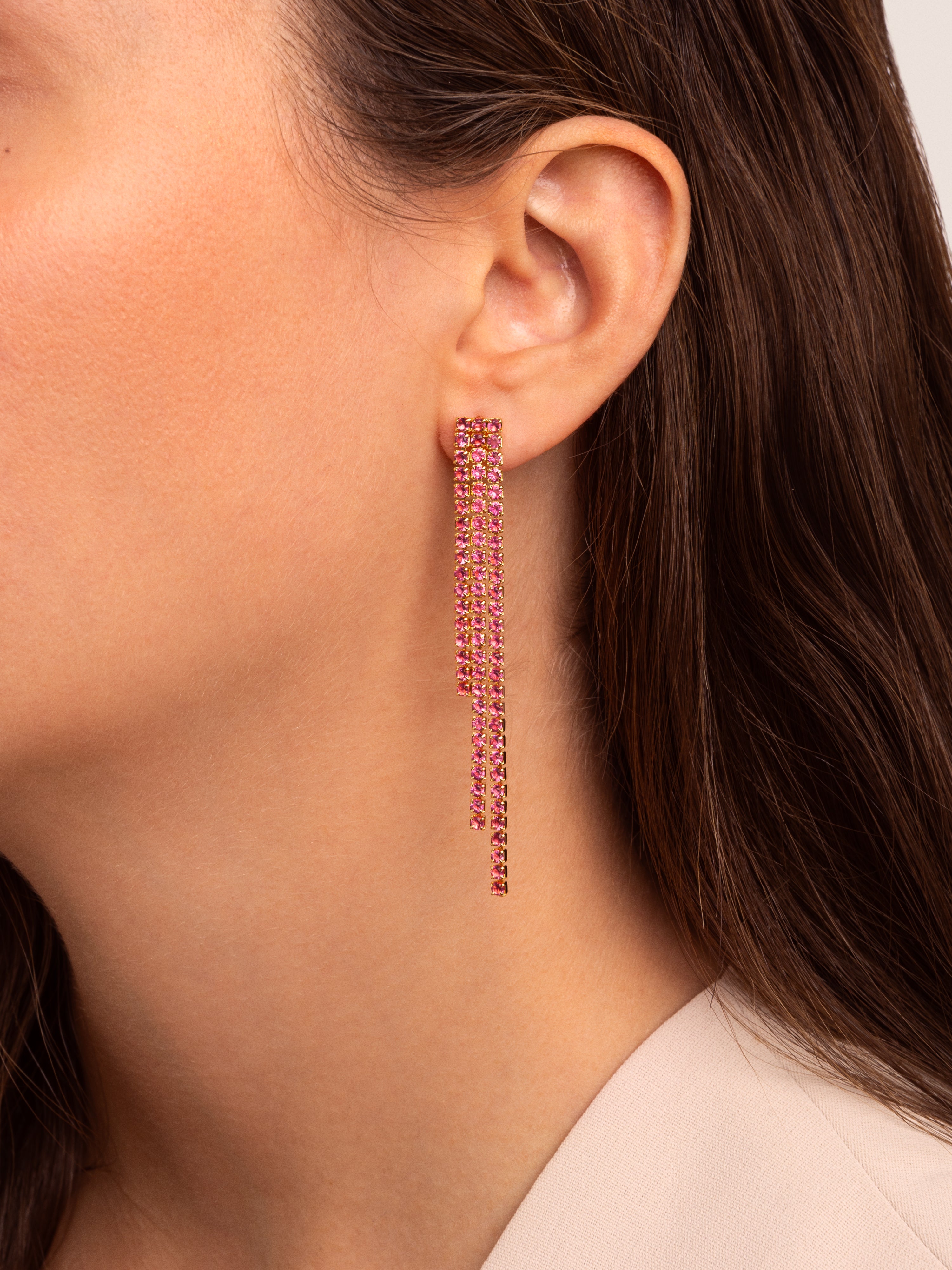 Riviere Triple Pink Gold Earrings