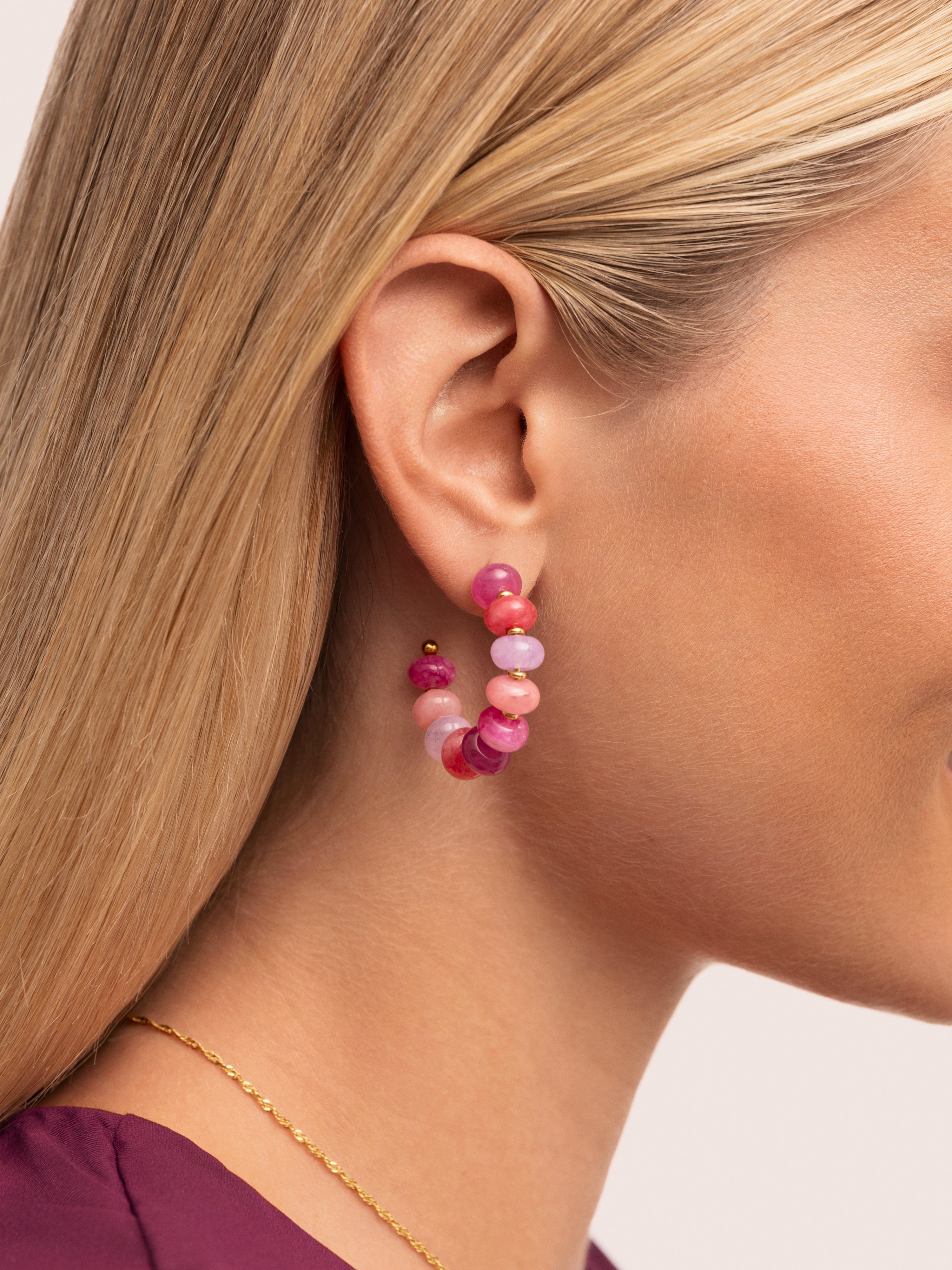 Pendientes Rosé Stones Acero Baño Oro