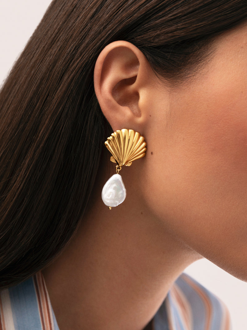 Pendientes Shelly Perla Acero Baño Oro
