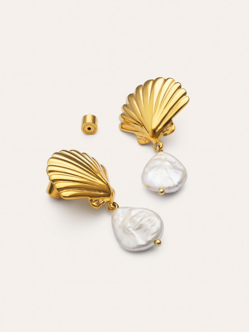 Pendientes Shelly Perla Acero Baño Oro